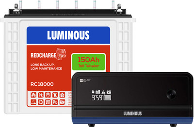 LUMINOUS Zelio 1100 Sine Wave Inverter With RC18000 150Ah Tall Tubular Inverter Battery Tubular Inverter Battery(150 Ah)