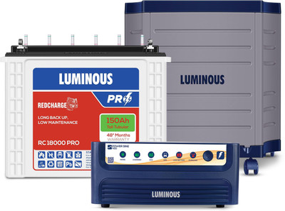 LUMINOUS Power Sine 1100 Pure Sine Wave 900VA/12V Inverter with RC 18000 PRO & Trolley Tubular Inverter Battery(150 Ah)