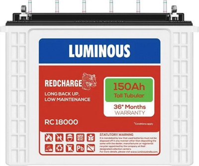 LUMINOUS Red Charge RC 18000 Tall Long Backup Tubular Inverter Battery(150Ah)