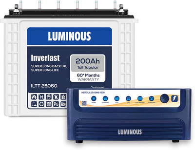 LUMINOUS 60 Months Warranty Tubular Inverter Battery(200 Ah, Hercules 1500 Pure Sine Wave 1400VA/12V Inverter with ILTT 25060)