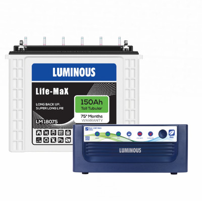 LUMINOUS ECO VOLT NEO 1050 Sine Wave Inverter with Life Max LM18075 Tubular Inverter Battery (150AH)