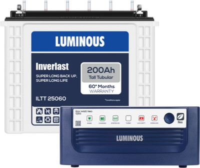 LUMINOUS 60 Months Warranty Tubular Inverter Battery(200 Ah, Eco Watt Neo 1250 Inverter with Inverlast ILTT 25060)