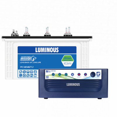 LUMINOUS ECO VOLT NEO 1050 Sine Wave Inverter with Power Charge PC18042TJ Jumbo Tubular Inverter Battery (150AH)