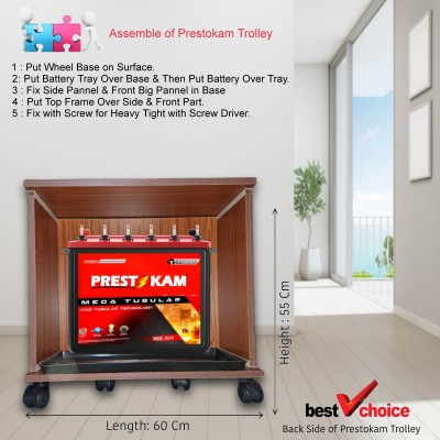 PRESTOKAM Royal_Naina_Teak Trolley for Inverter and Battery(Gold)