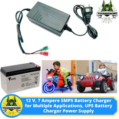 TechSupreme 12 Volt 7 Amp UPS Battery Charger & Battery Clip for Mini Inverter A1 Square Wave Inverter