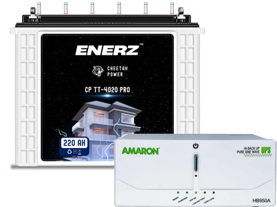 EnerZ 220 AH 48 Months Warranty With 1100 VA Amaron 3 Years warranty HB 1250 Pure Sine Wave Inverter