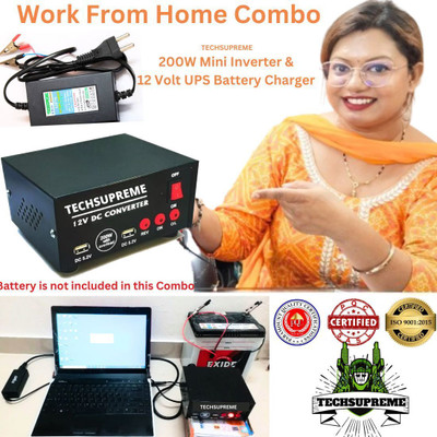 TechSupreme Work From Home combo 200 Watt 12v dc to ac inverter & 12v 7 Amp Battery Charger Square Wave Inverter