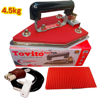 Tovito 4.5kg Heavy Iron Box for Professional Tailoring & Laundry Premium Wire & Pluck 800 W Dry Iron(Red_Lal)