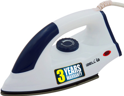 iBELL DIAMOND Adjustable Thermostat 1000 Watt Dry Iron Box with PTFE Base, Shock Proof 1000 W Dry Iron(White)
