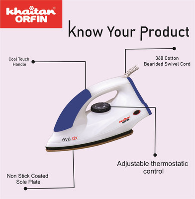 Khaitan Orfin Dry Iron Eva DX 1000 W Dry Iron(White, Purple)