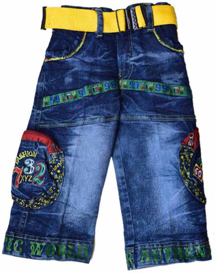 BRITISH TERMINAL Capri For Boys Self Design Denim(Blue)