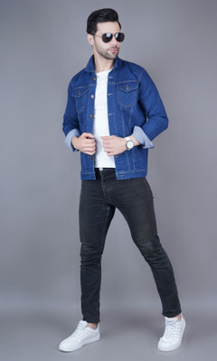 White leapard Full Sleeve Solid Men Denim Jacket