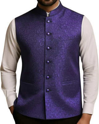 VS BRAND Sleeveless Self Design Men Jacket