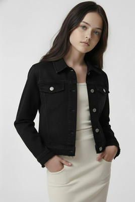 Clothify Full Sleeve Solid Girls Denim Jacket