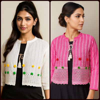 GROVEBERRY 3/4th Sleeve Embroidered Women Jacket