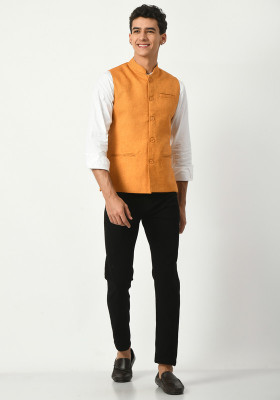 IndiWeaves Sleeveless Self Design Men Jacket