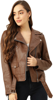 Leather Retail Full Sleeve Solid Women Jacket