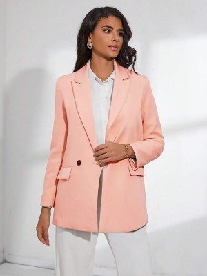 KOTTY Solid Double Breasted Casual Women Blazer(Pink)