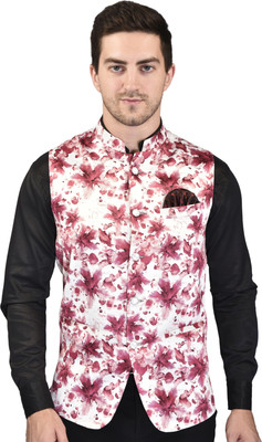 Svatantra Sleeveless Floral Print Men Jacket