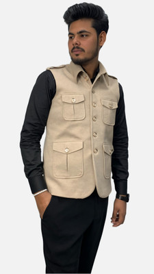 gargian master cut Sleeveless Self Design Men Jacket