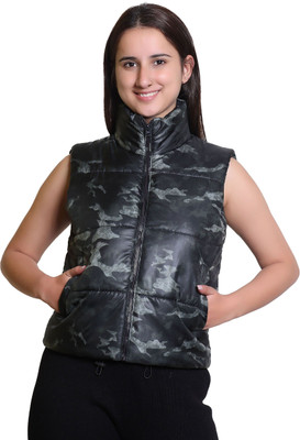 TROO BLUE Sleeveless Camouflage Women Jacket