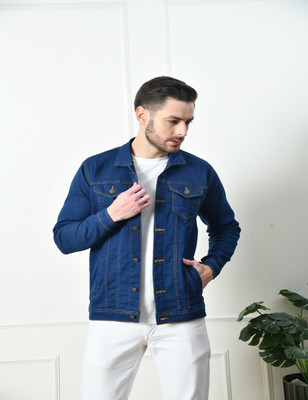 Flaring Full Sleeve Solid Men Denim Jacket