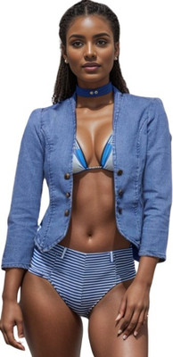 Wingzss 3/4th Sleeve Solid Women Denim Jacket