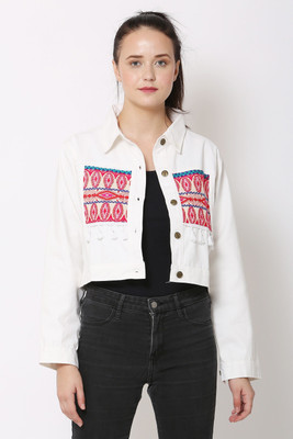 A R J FASHION Full Sleeve Embroidered Women Denim Jacket