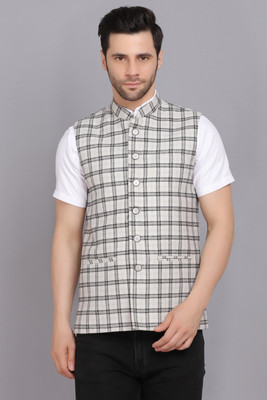 CLOTHINK India Sleeveless Checkered Men Jacket
