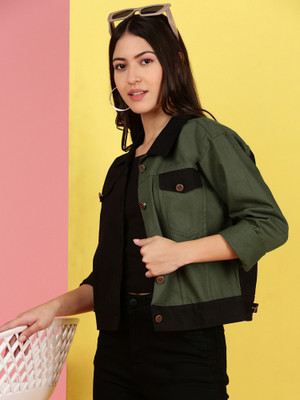 VOXATI Full Sleeve Colorblock Women Denim Jacket