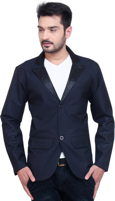 Abc Garments Solid Single Breasted Casual Men Blazer(Dark Blue)