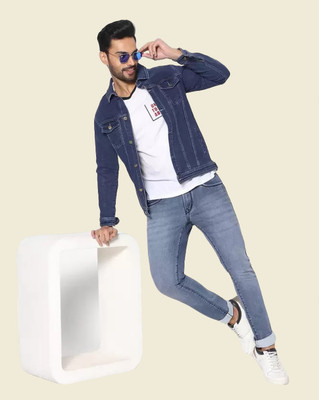 Flaring Full Sleeve Solid Men Denim Jacket
