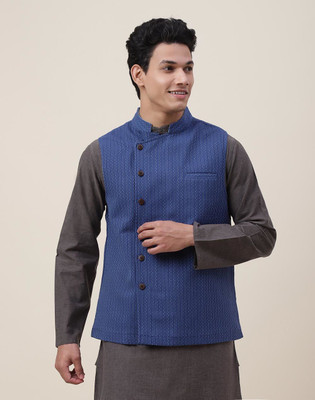 Fabindia Sleeveless Woven Design Men Jacket
