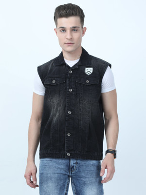 VROJASS Sleeveless Washed Men Denim Jacket