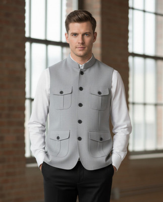 BizzEie Sleeveless Solid Men Jacket