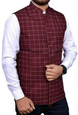 Fabrixa Sleeveless Checkered Men Jacket