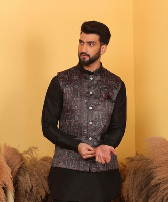 ARMAAN ETHNIC Sleeveless Printed Men Jacket