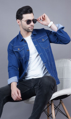 White leapard Full Sleeve Solid Men Denim Jacket