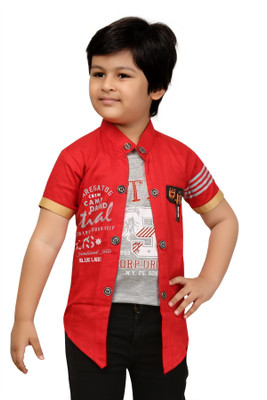 FASHION GRAB Boys Printed Casual Red Shirt
