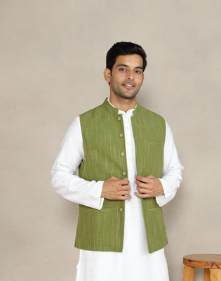 Fabindia Sleeveless Woven Design Men Jacket