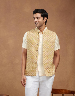 Fabindia Sleeveless Printed Men Jacket