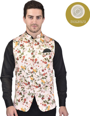 Svatantra Sleeveless Floral Print Men Jacket