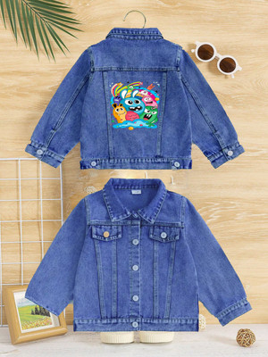 MiniBee Full Sleeve Animal Print Boys & Girls Denim Jacket