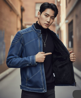 AZMIFASION Full Sleeve Solid Men Denim Jacket