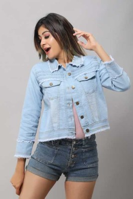 Fashion4U 3/4th Sleeve Washed Women Denim Jacket