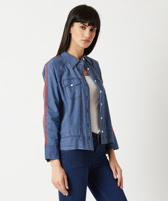 Miss Chase Full Sleeve Striped Men & Women Denim Jacket