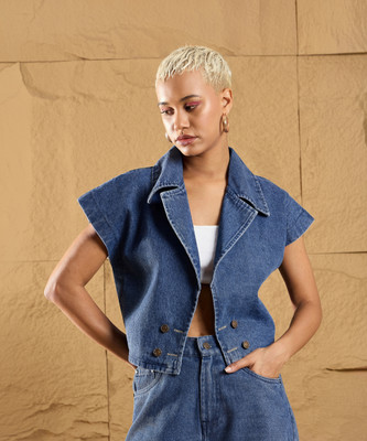 SASSAFRAS Sleeveless Solid Women Denim Jacket