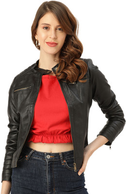 Leather Retail Full Sleeve Solid Women Jacket