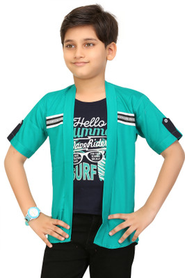FASHION GRAB Boys Printed Casual Green Shirt