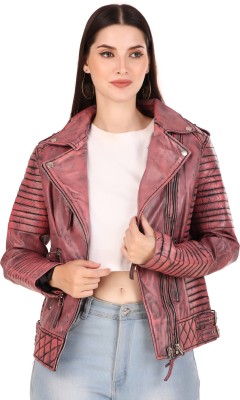 Leather Retail Full Sleeve Self Design Women Jacket
